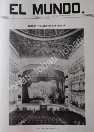 PORTADA ANTIGUA ORIGINAL  1898 INAUGURAN EL TEATRO JUAREZ EN MONTERREY / LDM