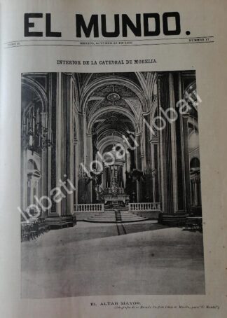 PORTADA ANTIGUA ORIGINAL  1898 CATEDRAL DE MORELIA, ALTAR MAYOR RLG LDM