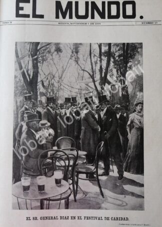 PORTADA ANTIGUA ORIGINAL  1898 PORFIRIO DIAZ EN EL BAZAR DE CARIDAD EN LA ALAMEDA/PLT /MLT