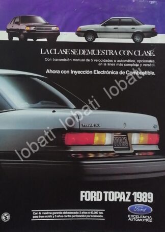 CARTEL ANTIGUO ORIGINAL DE AUTOS FORD TOPAZ 1989 PRIMERA GENERACION /996
