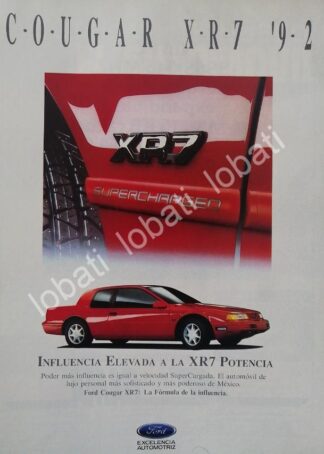 CARTEL ANTIGUO ORIGINAL DE AUTOS FORD COUGAR XR7 1992 /N995