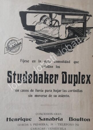 CARTEL ANTIGUO ORIGINAL DE AUTOS STUDEBAKER DUPLEX 1929 /982