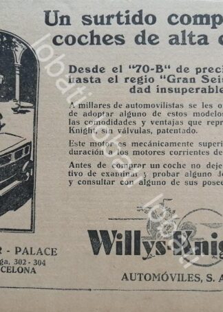 CARTEL ANTIGUO ORIGINAL DE MINI CARTEL AUTOS WILLYS KNIGHT 70B 1929 /981 SUPER RARO