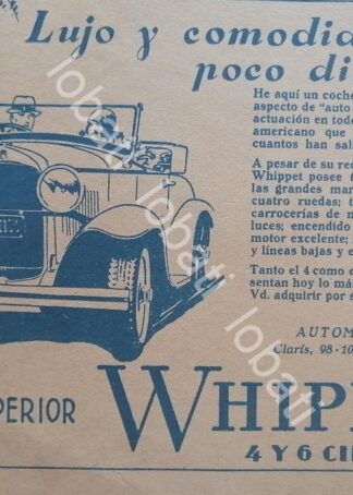 CARTEL ANTIGUO ORIGINAL DE AUTOS WHIPPET 6V 1929 /975