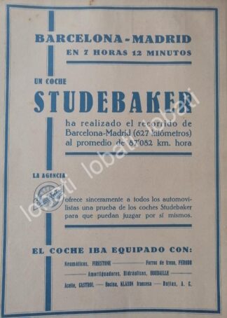 CARTEL ANTIGUO ORIGINAL DE AUTOS STUDEBAKER 1930 /974