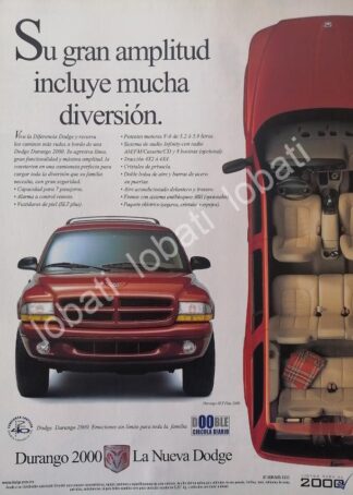 CARTEL ANTIGUO ORIGINAL DE AUTOS. CAMIONETAS CHRYSLER DODGE DURANGO 2000 /946