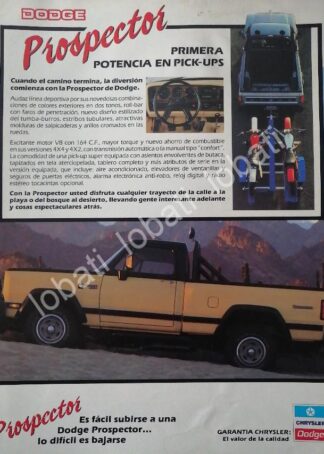 CARTEL ANTIGUO ORIGINAL DE CAMIONETAS CHRYSLER DODGE PROSPECTOR 1989 /944