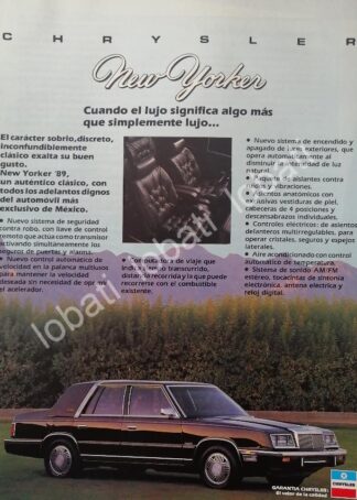 CARTEL ANTIGUO ORIGINAL DE AUTOS CHRYSLER NEW YORKER 1989 /943