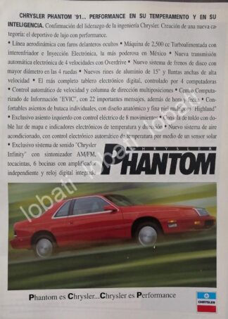CARTEL ANTIGUO ORIGINAL DE AUTOS CHRYSLER PHANTOM 1991 /942
