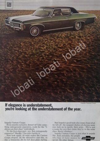 CARTEL ANTIGUO ORIGINAL DE AUTOS CHEVROLET IMPALA COUPE 1969 /930