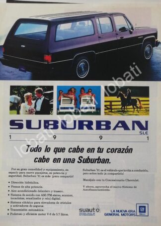 CARTEL ANTIGUO ORIGINAL DE AUTOS. CAMIONETAS CHEVROLET SUBURBAN 1991 /924