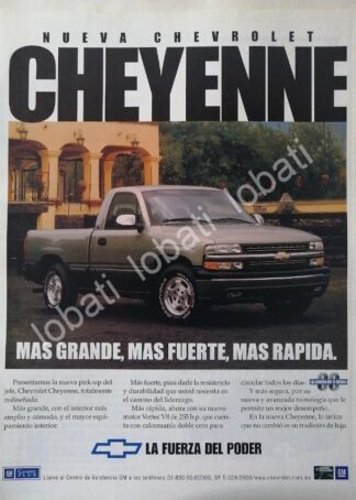 CARTEL ANTIGUO ORIGINAL DE AUTOS Y CAMIONETAS CHEVROLET CHEYENNE 1999 /923