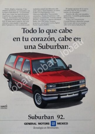 CARTEL ANTIGUO ORIGINAL DE AUTOS CHEVROLET SUBURBAN 1992 /921