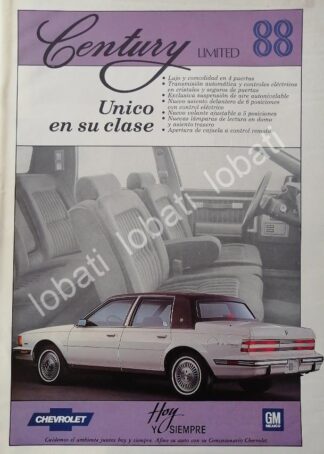 CARTEL ANTIGUO ORIGINAL DE AUTOS CHEVROLET CENTURY LIMITED 1988 /917