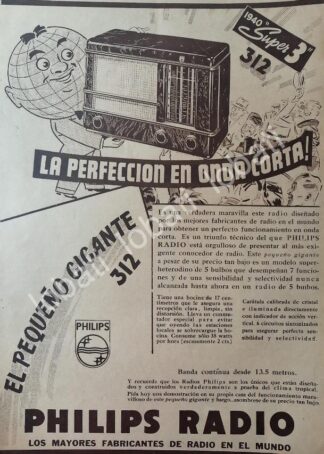 CARTEL ANTIGUO ORIGINAL DE RADIOS PHILIPS SUPER 3 ONDA CORTA 1940 /406 MUY RARO