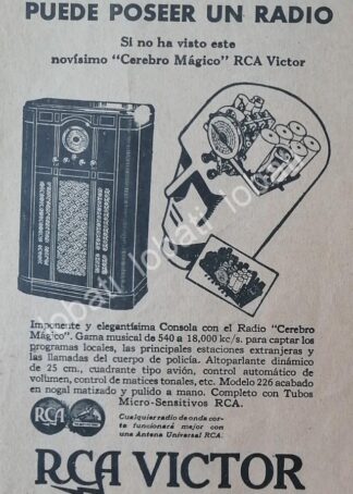 CARTEL ANTIGUO ORIGINAL DE RADIOS RCA VICTOR 226. CEREBRO MAGICO 1930s /405