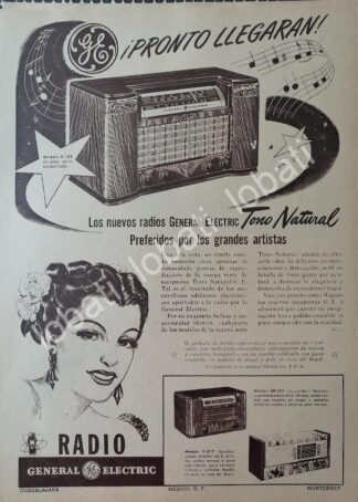 CARTEL ANTIGUO ORIGINAL DE RADIOS GENERAL ELECTRIC X-150 TONO NATURAL 1947 /403