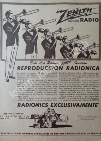 CARTEL ANTIGUO ORIGINAL DE RADIOS ZENITH RADIONIC 1947 /402 RARO