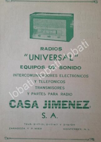 CARTEL ANTIGUO ORIGINAL DE MINI CARTEL RADIOS UNIVERSAL., MONTERREY 1958 /399