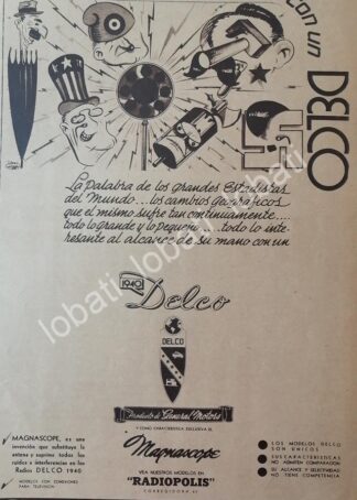 CARTEL ANTIGUO ORIGINAL DE PUBLICIDAD ANTIGUA RADIOS DELCO 1940 DIBUJO DE LOPEZ GUERRERO /396