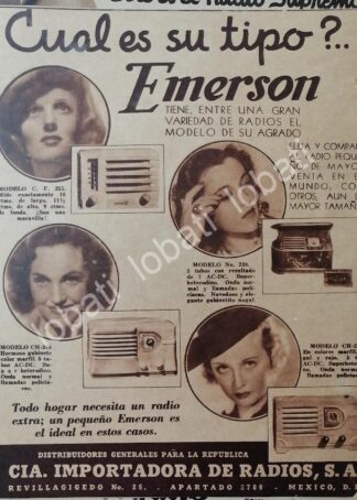CARTEL ANTIGUO ORIGINAL DE PUBLICIDAD ANTIGUA RADIOS EMERSON 1939 /394