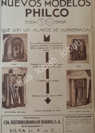 CARTEL ANTIGUO ORIGINAL DE MINI CARTEL RADIOS PHILCO 1935 /390