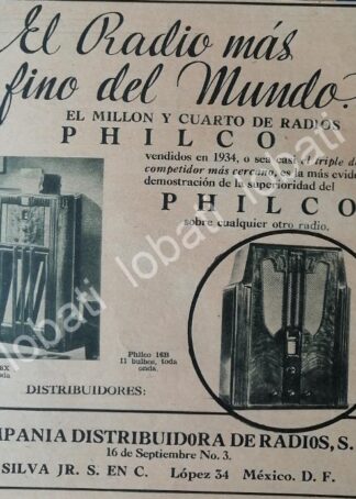 CARTEL ANTIGUO ORIGINAL DE MINI CARTEL RADIOS PHILCO 1934 /388