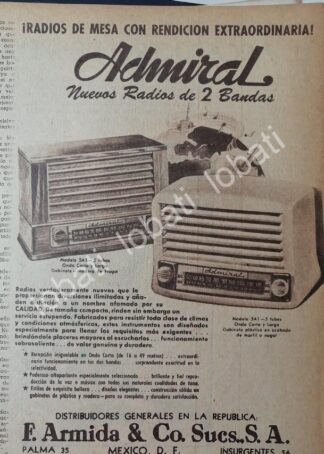 CARTEL ANTIGUO ORIGINAL DE RADIOS ADMIRAL 5A1 1947 /385 MUY RARO T. MEDIANO