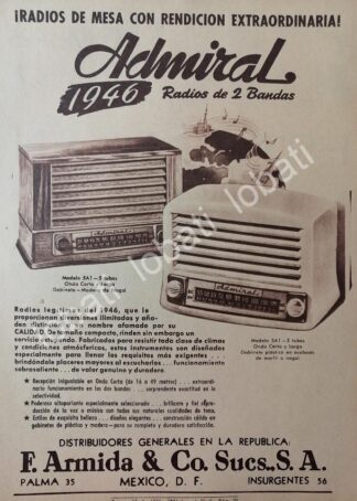 CARTEL ANTIGUO ORIGINAL DE RADIOS ADMIRAL 5A1 1946 /384 MUY RARO