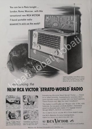CARTEL ANTIGUO ORIGINAL DE RADIOS RCA VICTOR STRATO WORLD 1950s /381 RARO