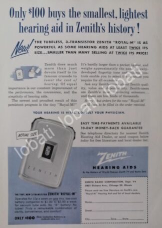 CARTEL ANTIGUO ORIGINAL DE RADIOS DE BOLSILLO ZENITH ROYAL-M 1950s /380