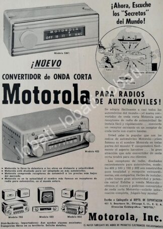 CARTEL ANTIGUO ORIGINAL DE AUTO ESTEREOS MOTOROLA 1955 /379 MUY RARO