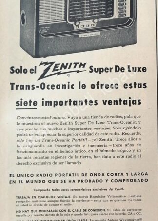 CARTEL ANTIGUO ORIGINAL DE RADIOS ZENITH TRANSOCEANICO SUPER DELUXE 1950s /366