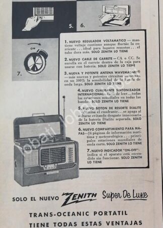 CARTEL ANTIGUO ORIGINAL DE RADIOS ZENITH TRANSOCEANICO SUPER DELUXE 1954 /356
