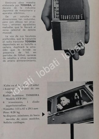 CARTEL ANTIGUO ORIGINAL DE RADIOS DE BOLSILLO TOSHIBA 6TP-304 1959 /348