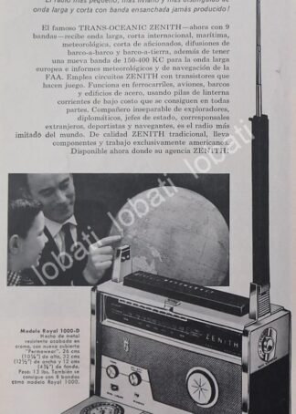 CARTEL ANTIGUO ORIGINAL DE RADIOS ZENITH TRANSOCEANICO ROYAL 1000-D 1959 /346