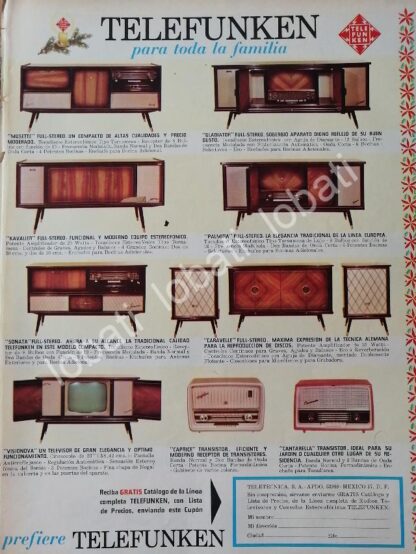 CARTEL ANTIGUO ORIGINAL DE RADIOS, TELEVISORES Y CONSOLAS TELEFUNKEN 1960s /317 - Image 2