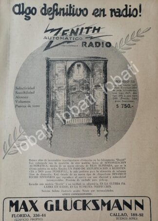 CARTEL ANTIGUO ORIGINAL DE RADIOS ZENITH 52 1929 /312