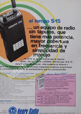 CARTEL ANTIGUO ORIGINAL DE DE RADIOS CB TEMPO S-15 1991 /308
