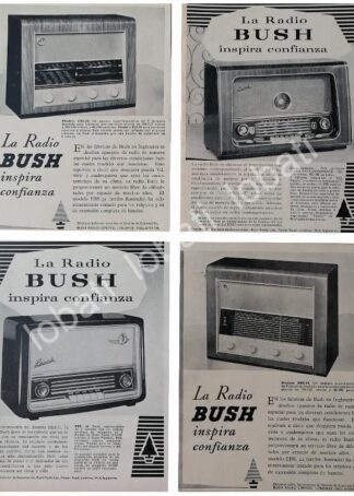 CARTEL ANTIGUO ORIGINAL DE SET DE 4 MINI AFICHES RADIOS BUSH 1950s/ 299