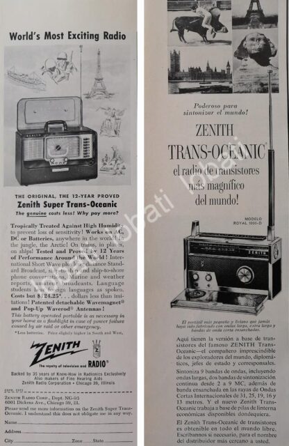 CARTEL ANTIGUO ORIGINAL DE SET DE 4 AFICHES RADIOS ZENITH TRANSOCEANICO 1960s/ 298 - Image 2