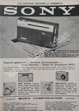 CARTEL ANTIGUO ORIGINAL DE MINI CARTEL RADIOS SONY SERIES TR 1960s / 296