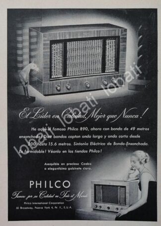 CARTEL ANTIGUO ORIGINAL DE MINI CARTEL RADIOS PHILCO 890 1940s/ 291