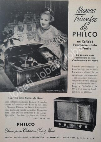 CARTEL ANTIGUO ORIGINAL DE MINI CARTEL RADIOS Y TOCADISCOS PHILCO 1940s/ 290