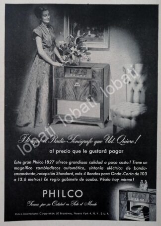 CARTEL ANTIGUO ORIGINAL DE MINI CARTEL RADIOS PHILCO 1827 1940s/ 289
