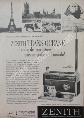 CARTEL ANTIGUO ORIGINAL DE MINI CARTEL RADIOS ZENITH TRANSOCEANICO ROYAL 1000-D / 287
