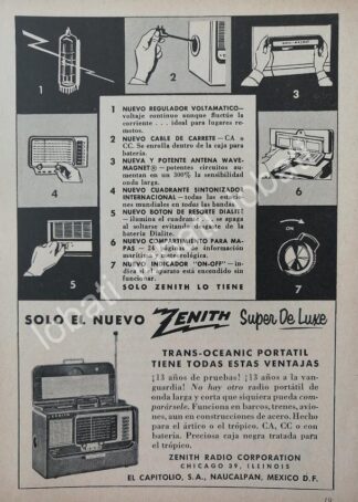 CARTEL ANTIGUO ORIGINAL DE MINI RADIOS ZENITH TRANSOCEANICO 1950s / 286