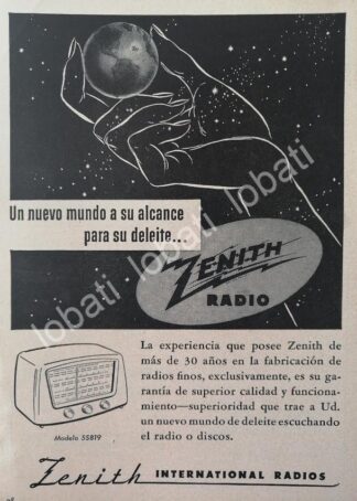 CARTEL ANTIGUO ORIGINAL DE MINI RADIOS ZENITH 5S819 1950s / 285