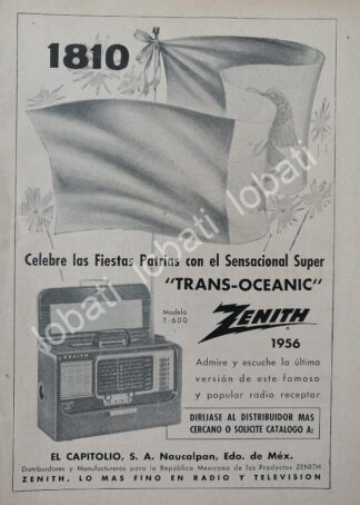 CARTEL ANTIGUO ORIGINAL DE MINI RADIOS ZENITH TRANSOCEANICO 1956 / 284
