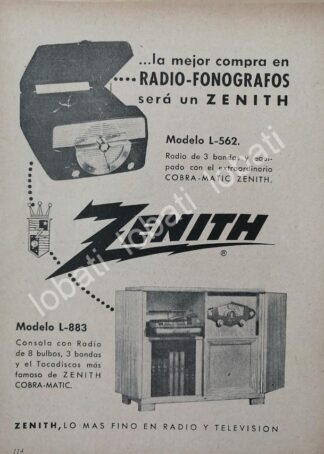 CARTEL ANTIGUO ORIGINAL DE MINI TOCADISCO ZENITH 1940s / 283
